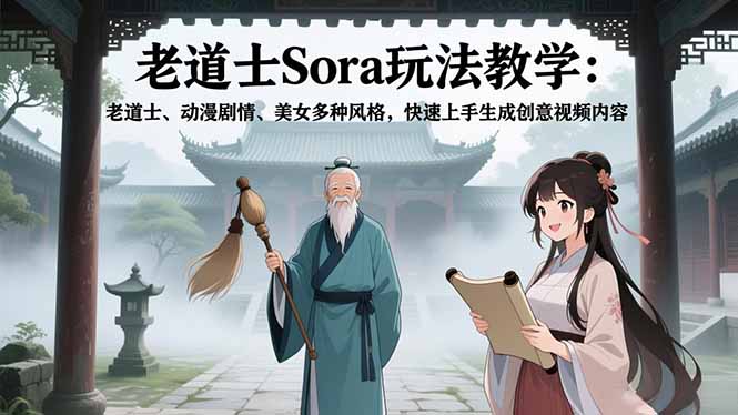 (16862期)老道士Sora玩法教学:老道士、动漫剧情、美女多种风格,快速上手生成创意视频内容网创吧-网创项目资源站-副业项目-创业项目-搞钱项目网创吧