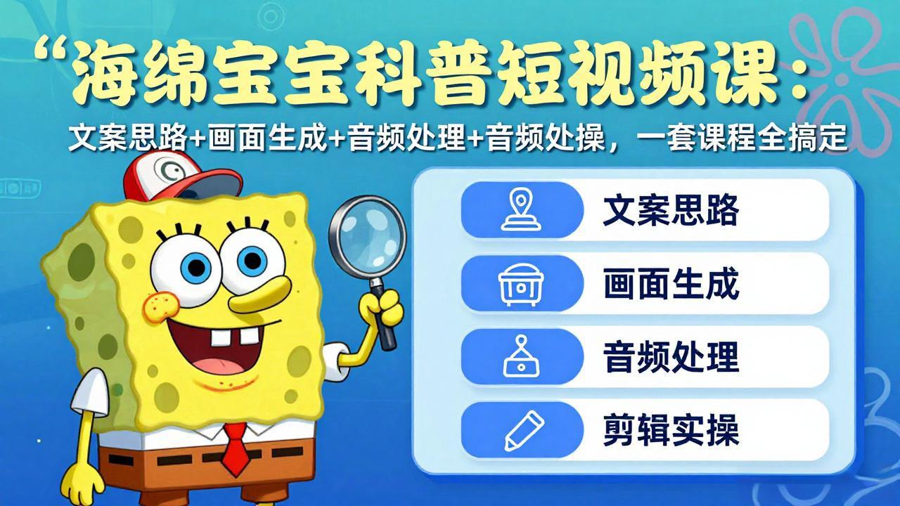 (17756期)海绵宝宝科普短视频课:文案思路+画面生成+音频处理+剪辑实操,一套课程全搞定网创吧-网创项目资源站-副业项目-创业项目-搞钱项目网创吧
