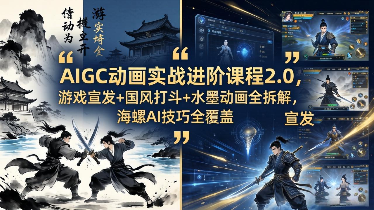 （18235期）AIGC动画实战进阶课程2.0，游戏宣发+国风打斗+水墨动画全拆解，海螺AI技巧全覆盖网创吧-网创项目资源站-副业项目-创业项目-搞钱项目网创吧