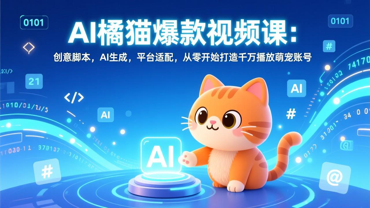 (17091期)AI橘猫爆款视频课:创意脚本,AI生成,平台适配,从零开始打造千万播放萌宠账号网创吧-网创项目资源站-副业项目-创业项目-搞钱项目网创吧