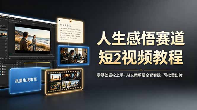 (19115期)人生感悟赛道短视频教程,零基础轻松上手,AI文案剪辑全套实操可批量出片网创吧-网创项目资源站-副业项目-创业项目-搞钱项目网创吧