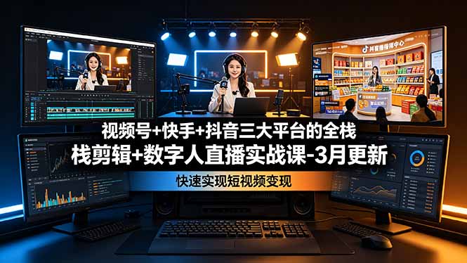 （19146期）视频号+快手+抖音三大平台的全栈剪辑+数字人直播实战课-3月更新：快速实现短视频变现网创吧-网创项目资源站-副业项目-创业项目-搞钱项目网创吧