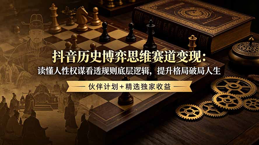 (19116期)抖音历史博弈思维赛道变现:读懂人性权谋看透规则底层逻辑,提升格局破局人生,伙伴计划+精选独家收益网创吧-网创项目资源站-副业项目-创业项目-搞钱项目网创吧