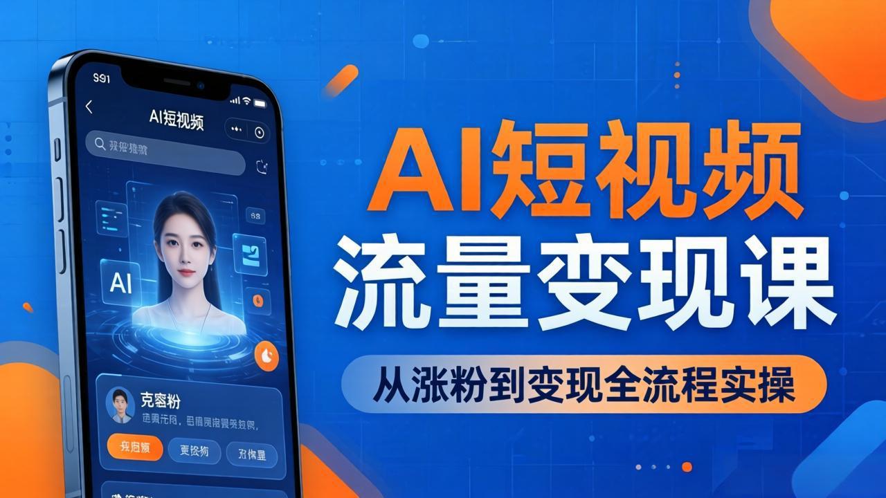 (17939期)AI短视频流量变现课:一部手机玩转数字人克隆+爆款制作,从涨粉到变现全流程实操网创吧-网创项目资源站-副业项目-创业项目-搞钱项目网创吧