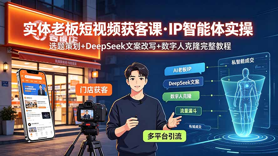 (19260期)实体老板短视频获客课·IP智能体实操|选题策划+DeepSeek文案改写+数字人克隆完整教程网创吧-网创项目资源站-副业项目-创业项目-搞钱项目网创吧