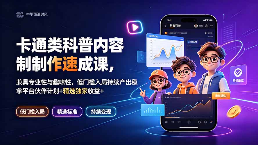(19234期)卡通类科普内容制作速成课,兼具专业性与趣味性,低门槛入局持续产出稳拿平台伙伴计划+精选独家收益网创吧-网创项目资源站-副业项目-创业项目-搞钱项目网创吧