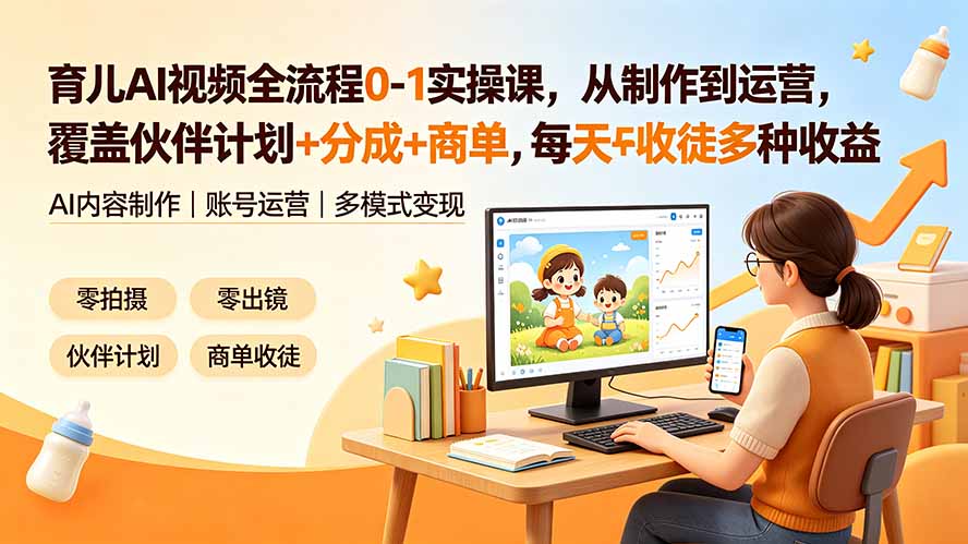 (19236期)育儿AI视频全流程0-1实操课,从制作到运营,覆盖伙伴计划+分成+商单+收徒多种收益,每天500+收益网创吧-网创项目资源站-副业项目-创业项目-搞钱项目网创吧