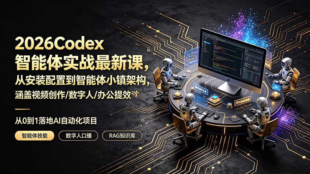 (19237期)2026Codex智能体实战最新课,从安装配置到智能体小镇架构,涵盖视频创作/数字人/办公提效全技能网创吧-网创项目资源站-副业项目-创业项目-搞钱项目网创吧