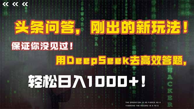 (15217期)头条问答,刚出的新玩法!保证你没见过!结合Deepseek高效答题,日入1000+网创吧-网创项目资源站-副业项目-创业项目-搞钱项目网创吧