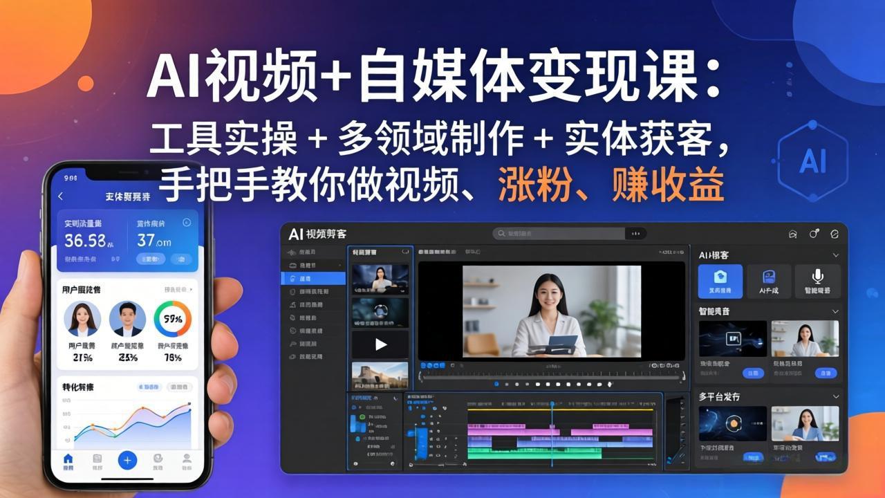 (17891期)AI视频+自媒体变现课:工具实操 + 多领域制作 + 实体获客,手把手教你做视频、涨粉、赚收益网创吧-网创项目资源站-副业项目-创业项目-搞钱项目网创吧