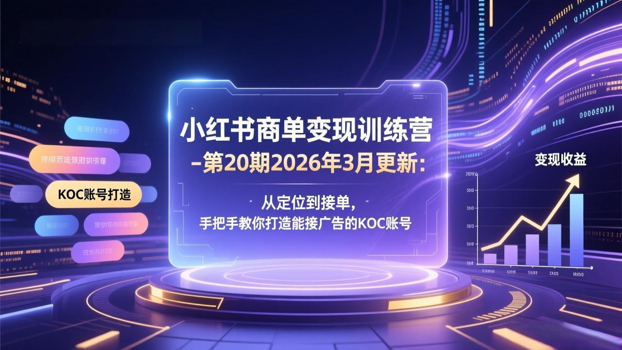(17590期)小红书商单变现训练营-第20期26年3月更新:从定位到接单,手把手教你打造能接广告的KOC账号网创吧-网创项目资源站-副业项目-创业项目-搞钱项目网创吧