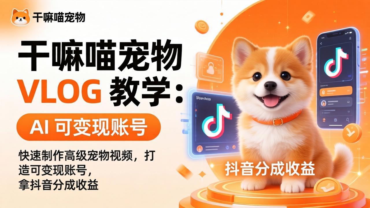 (17888期)干嘛喵宠物 VLOG 教学:AI 快速制作高级宠物视频,打造可变现账号,拿抖音分成收益网创吧-网创项目资源站-副业项目-创业项目-搞钱项目网创吧