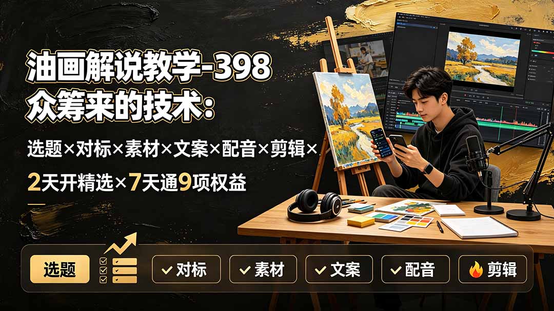 (19527期)油画解说教学-398众筹来的技术:选题×对标×素材×文案×配音×剪辑×2天开精选×7天通9项权益网创吧-网创项目资源站-副业项目-创业项目-搞钱项目网创吧