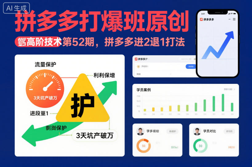 拼多多打爆班原创高阶技术第52期，拼多多进2退1打法网创吧-网创项目资源站-副业项目-创业项目-搞钱项目网创吧