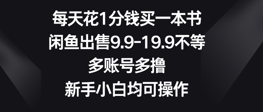 每天花1分钱买一本书，闲鱼出售9.9-19.9不等，多账号多撸，新手小白均可操作网创吧-网创项目资源站-副业项目-创业项目-搞钱项目网创吧