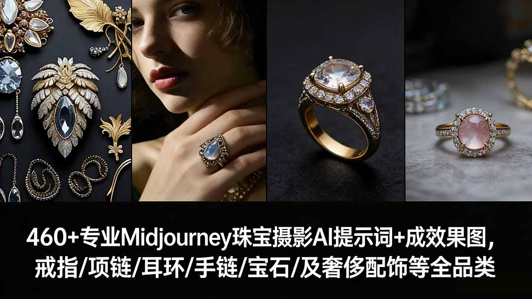 （17272期）460+专业Midjourney珠宝摄影AI提示词+成效果图，戒指/项链/耳环/手链/宝石/及奢侈配饰等全品类网创吧-网创项目资源站-副业项目-创业项目-搞钱项目网创吧