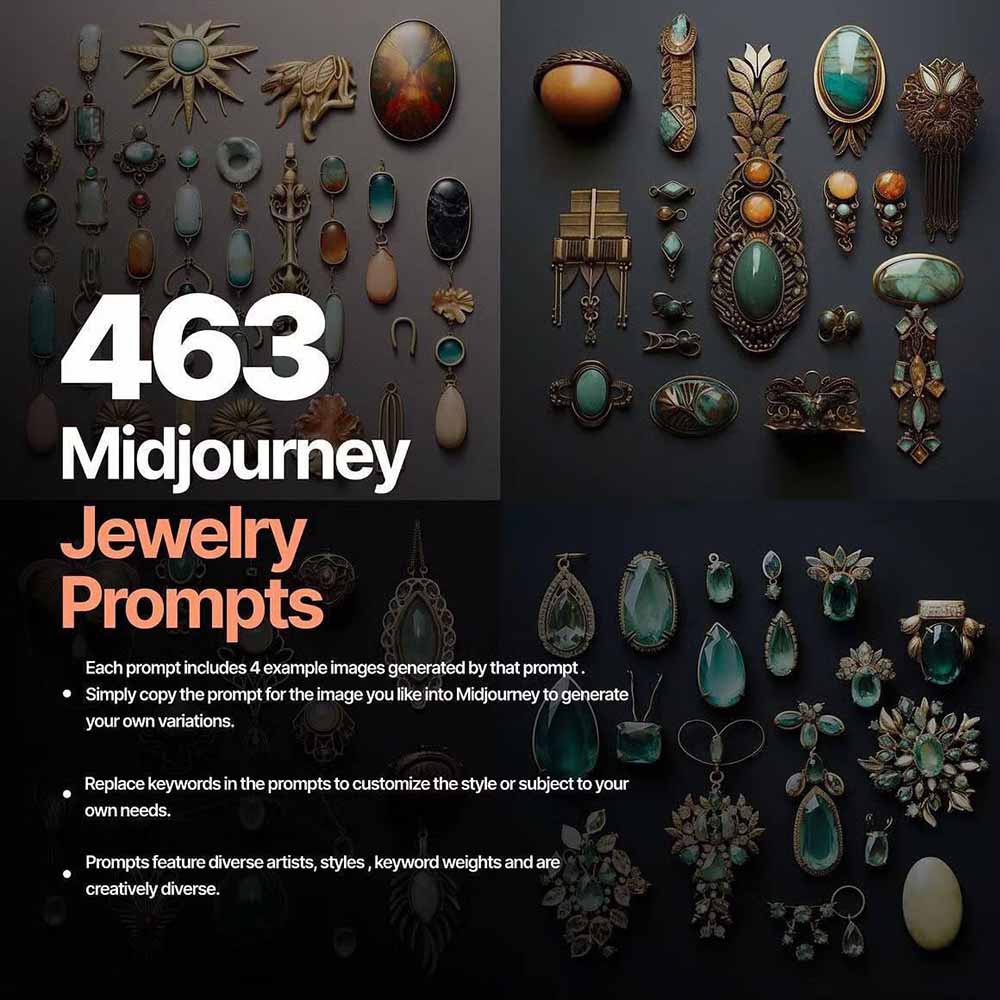 (17272期)460+专业Midjourney珠宝摄影AI提示词+成效果图,戒指/项链/耳环/手链/宝石/及奢侈配饰等全品类网创吧-网创项目资源站-副业项目-创业项目-搞钱项目网创吧