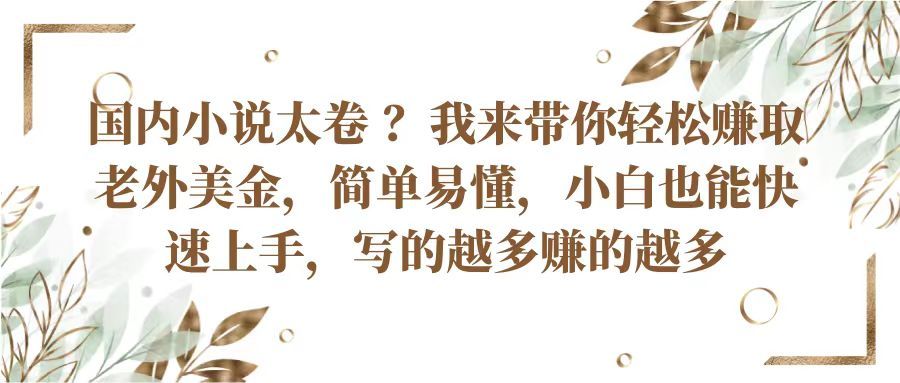 国内小说太卷 ?我来带你轻松赚取老外美金简单易懂,小白也能快速上手写的越多赚的多网创吧-网创项目资源站-副业项目-创业项目-搞钱项目网创吧