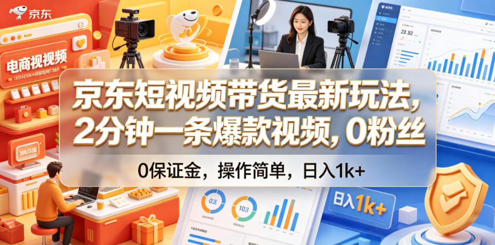 京东短视频带货最新玩法,2分钟一条爆款视频,0粉丝,0保证金,操作简单,日入1k+【揭秘】网创吧-网创项目资源站-副业项目-创业项目-搞钱项目网创吧