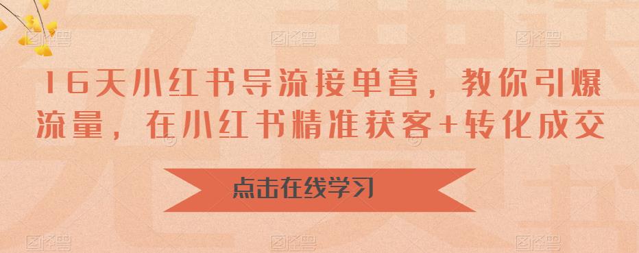 16天小红书导流接单营,教你引爆流量,在小红书精准获客+转化成交网创吧-网创项目资源站-副业项目-创业项目-搞钱项目网创吧
