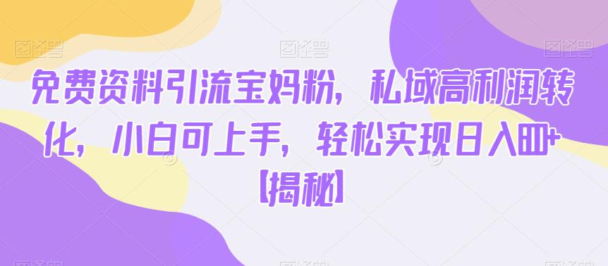 免费资料引流宝妈粉,私域高利润转化,小白可上手,轻松实现日入600+【揭秘】网创吧-网创项目资源站-副业项目-创业项目-搞钱项目网创吧