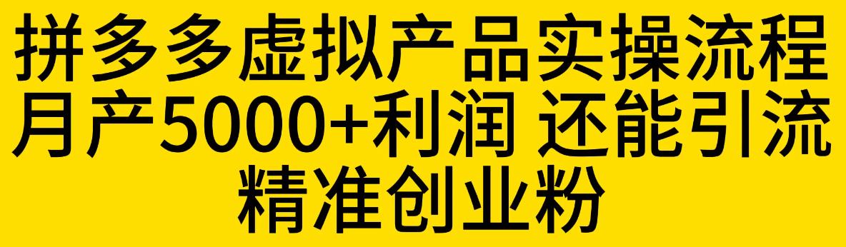 拼多多虚拟产品实操流程,月产5000+利润,还能引流精准创业粉【揭秘】网创吧-网创项目资源站-副业项目-创业项目-搞钱项目网创吧