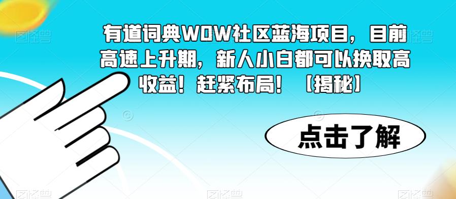 有道词典WOW社区蓝海项目，目前高速上升期，新人小白都可以换取高收益！赶紧布局！【揭秘】网创吧-网创项目资源站-副业项目-创业项目-搞钱项目网创吧