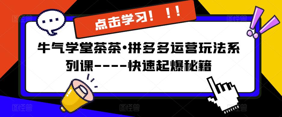 牛气学堂茶茶•拼多多运营玩法系列课—-快速起爆秘籍【更新】网创吧-网创项目资源站-副业项目-创业项目-搞钱项目网创吧