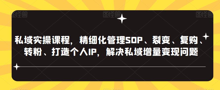 私域实操课程,精细化管理SOP、裂变、复购、转粉、打造个人IP,解决私域增量变现问题网创吧-网创项目资源站-副业项目-创业项目-搞钱项目网创吧
