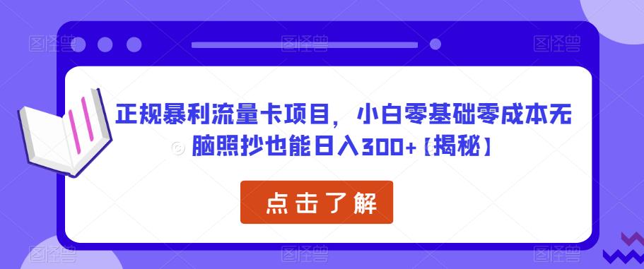 正规暴利流量卡项目,小白零基础零成本无脑照抄也能日入300+【揭秘】网创吧-网创项目资源站-副业项目-创业项目-搞钱项目网创吧