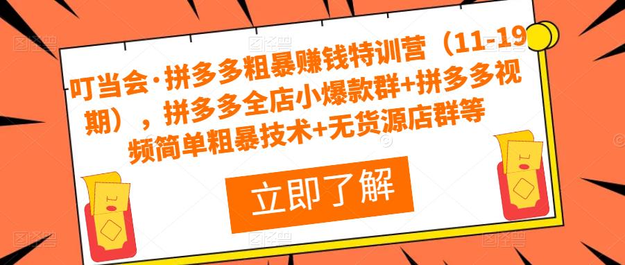 叮当会·拼多多粗暴赚钱特训营,拼多多全店小爆款群+拼多多视频简单粗暴技术+无货源店群等网创吧-网创项目资源站-副业项目-创业项目-搞钱项目网创吧