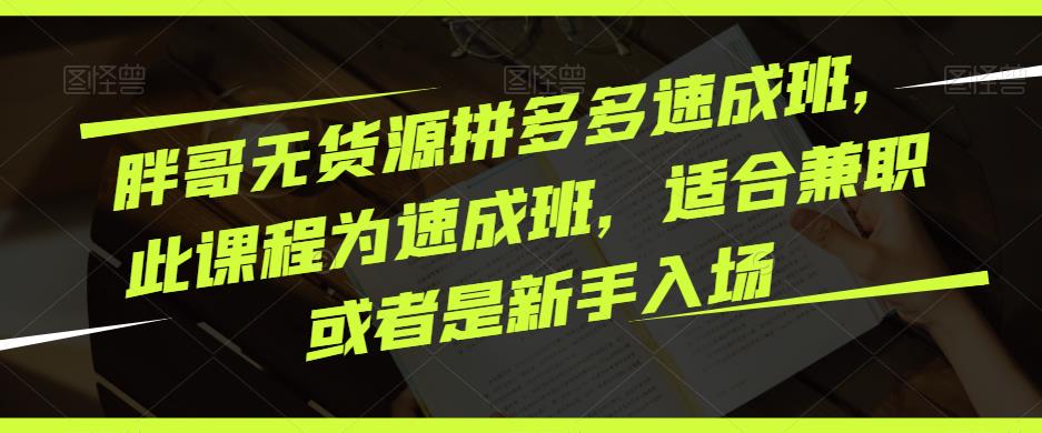 胖哥无货源拼多多速成班,此课程为速成班,适合兼职或者是新手入场网创吧-网创项目资源站-副业项目-创业项目-搞钱项目网创吧