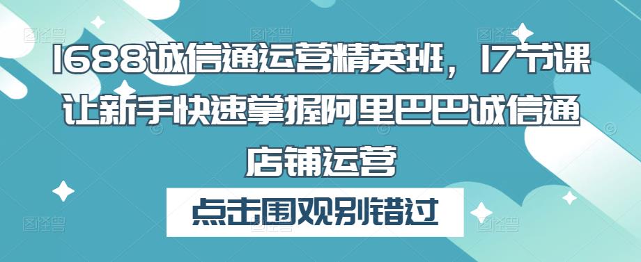 1688诚信通运营精英班,17节课让新手快速掌握阿里巴巴诚信通店铺运营网创吧-网创项目资源站-副业项目-创业项目-搞钱项目网创吧