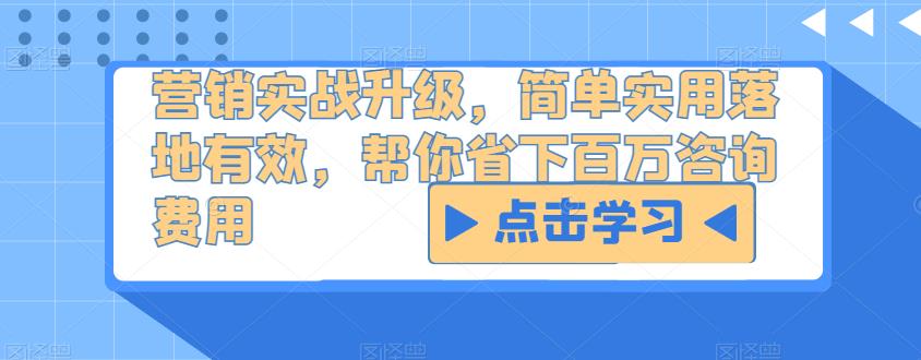 营销实战升级,简单实用落地有效,帮你省下百万咨询费用网创吧-网创项目资源站-副业项目-创业项目-搞钱项目网创吧
