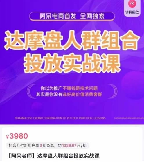 阿呆电商·达摩盘人群组合投放实战课,你以为推广不赚钱是技术问题,其实是你没有选好高价值消费客群网创吧-网创项目资源站-副业项目-创业项目-搞钱项目网创吧