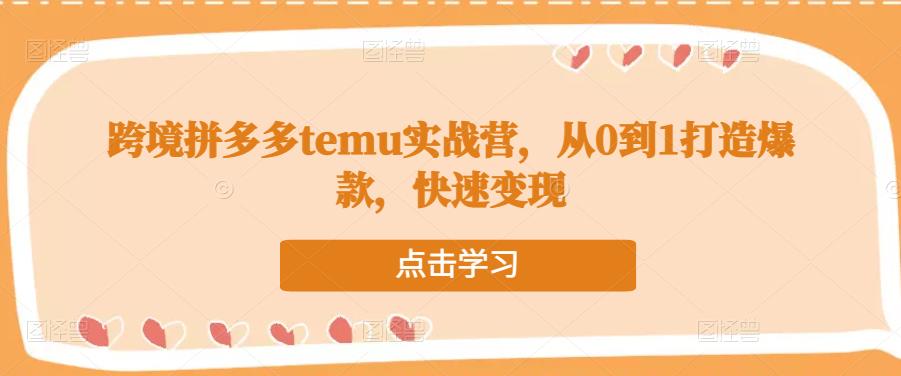 跨境拼多多temu实战营,从0到1打造爆款,快速变现网创吧-网创项目资源站-副业项目-创业项目-搞钱项目网创吧