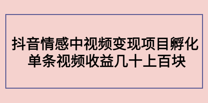 副业孵化营第5期:抖音情感中视频变现项目孵化 单条视频收益几十上百网创吧-网创项目资源站-副业项目-创业项目-搞钱项目网创吧