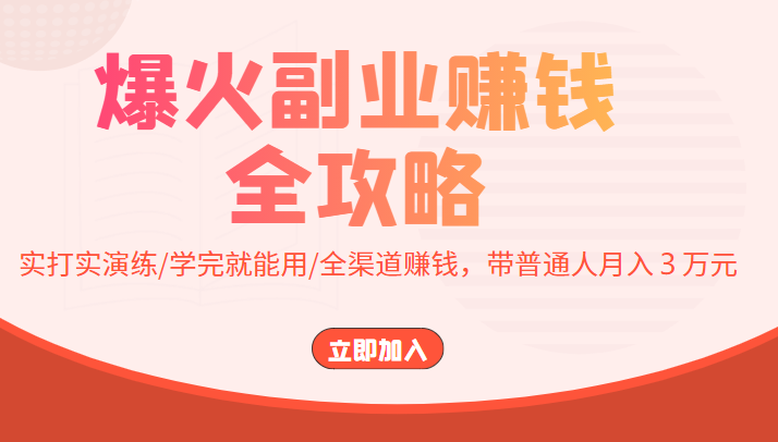 爆火副业赚钱全攻略:实打实演练/学完就能用/全渠道赚钱,带普通人月入3万元网创吧-网创项目资源站-副业项目-创业项目-搞钱项目网创吧