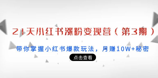 21天小红书涨粉变现营:带你掌握小红书爆款玩法,月赚10W+秘密网创吧-网创项目资源站-副业项目-创业项目-搞钱项目网创吧