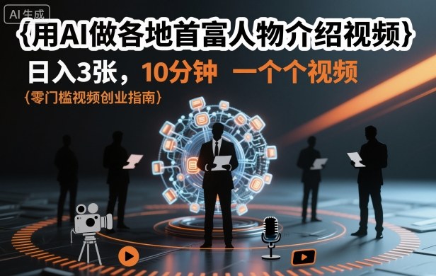 用AI做各地首富人物介绍视频,日入3张,10分钟一个视频网创吧-网创项目资源站-副业项目-创业项目-搞钱项目网创吧