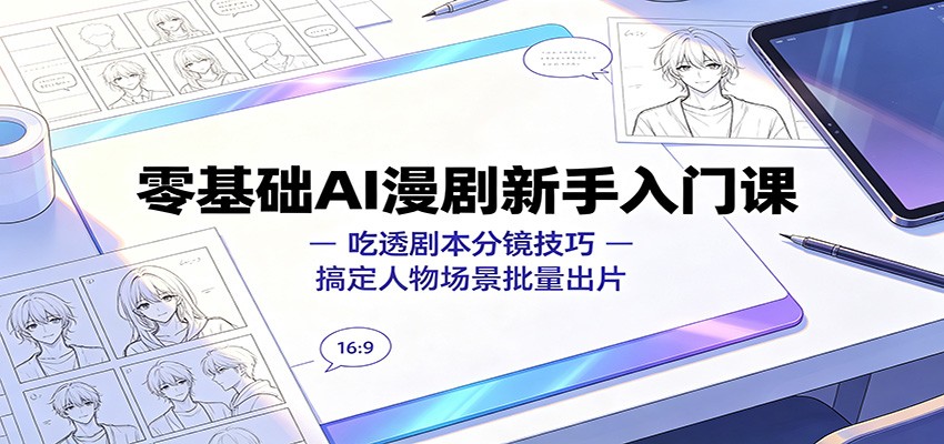 零基础AI漫剧新手入门课:吃透剧本分镜技巧,搞定人物场景批量出片网创吧-网创项目资源站-副业项目-创业项目-搞钱项目网创吧