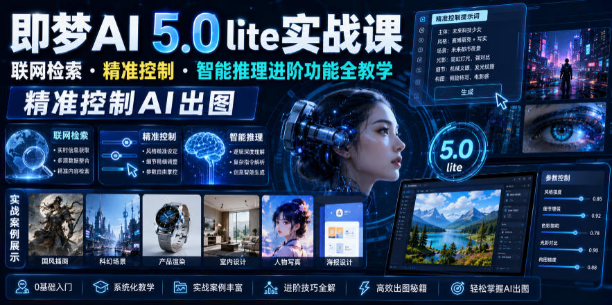 即梦AI 5.0 lite实战课，联网检索・精准控制・智能推理进阶功能全教学，精准控制AI出图网创吧-网创项目资源站-副业项目-创业项目-搞钱项目网创吧