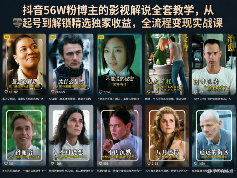 抖音56W粉博主的影视解说全套教学，从零起号到解锁精选独家收益，全流程变现实战课网创吧-网创项目资源站-副业项目-创业项目-搞钱项目网创吧