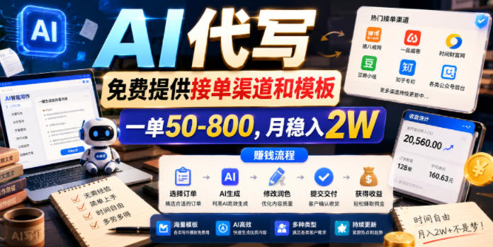 AI代写，免费提供接单渠道和模板，一单50-800，月稳入2W【揭秘】网创吧-网创项目资源站-副业项目-创业项目-搞钱项目网创吧