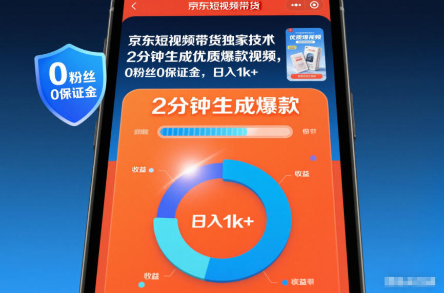 京东短视频带货独家技术，2分钟生成一条优质爆款视频，0粉丝0保证金，日入1k+【揭秘】网创吧-网创项目资源站-副业项目-创业项目-搞钱项目网创吧