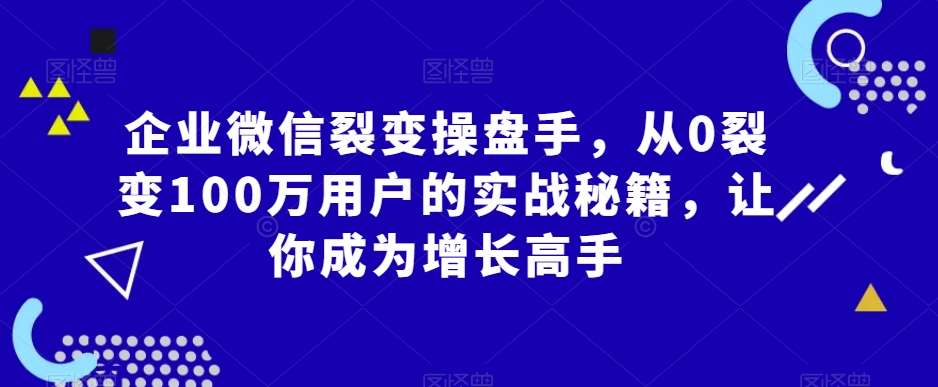 企业微信裂变操盘手,从0裂变100万用户的实战秘籍,让你成为增长高手网创吧-网创项目资源站-副业项目-创业项目-搞钱项目网创吧