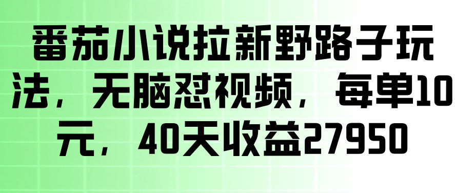 番茄小说拉新野路子玩法,无脑怼视频,玩法简单、见效快,每单10米,40天收益27950网创吧-网创项目资源站-副业项目-创业项目-搞钱项目网创吧