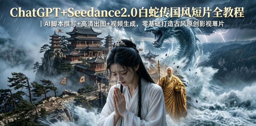 ChatGPT+Seedance2.0白蛇传国风短片全教程|AI脚本撰写+高清出图+视频生成,零基础打造古风原创影视短片网创吧-网创项目资源站-副业项目-创业项目-搞钱项目网创吧