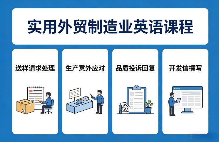 实用外贸制造业英语课程,教你专业处理送样请求、应对生产意外、回复品质投诉、撰写开发信等网创吧-网创项目资源站-副业项目-创业项目-搞钱项目网创吧