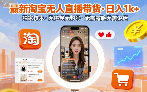 最新淘宝无人直播带货,日入1k+,独家技术,无违规无封号,无需露脸无需说话【揭秘】网创吧-网创项目资源站-副业项目-创业项目-搞钱项目网创吧